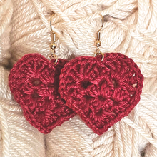 Load image into Gallery viewer, Mini Granny Square Heart Earrings  - PDF Download Only