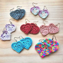 Load image into Gallery viewer, Mini Granny Square Heart Earrings  - PDF Download Only
