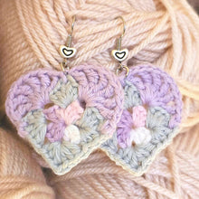 Load image into Gallery viewer, Mini Granny Square Heart Earrings  - PDF Download Only
