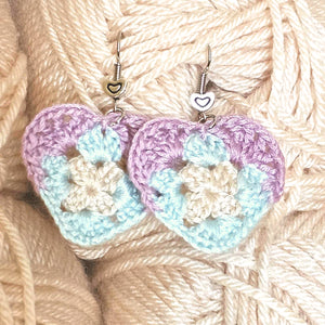 Mini Granny Square Heart Earrings  - PDF Download Only