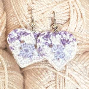 Mini Granny Square Heart Earrings  - PDF Download Only