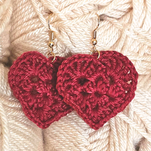 Load image into Gallery viewer, Mini Granny Square Heart Earrings  - PDF Download Only
