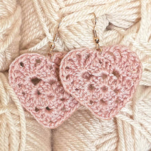 Load image into Gallery viewer, Mini Granny Square Heart Earrings  - PDF Download Only
